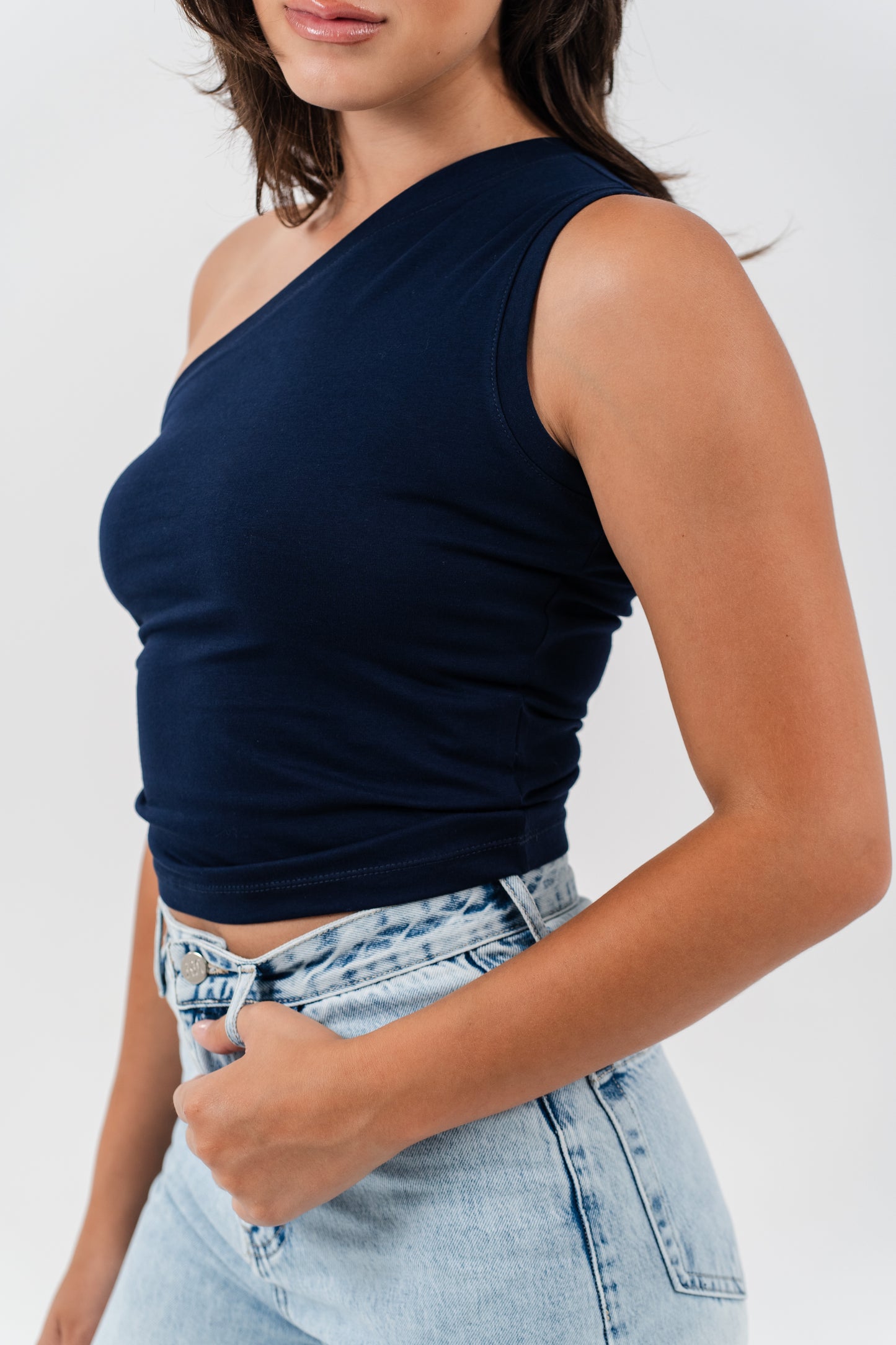 One Shoulder Basic Top - Navy