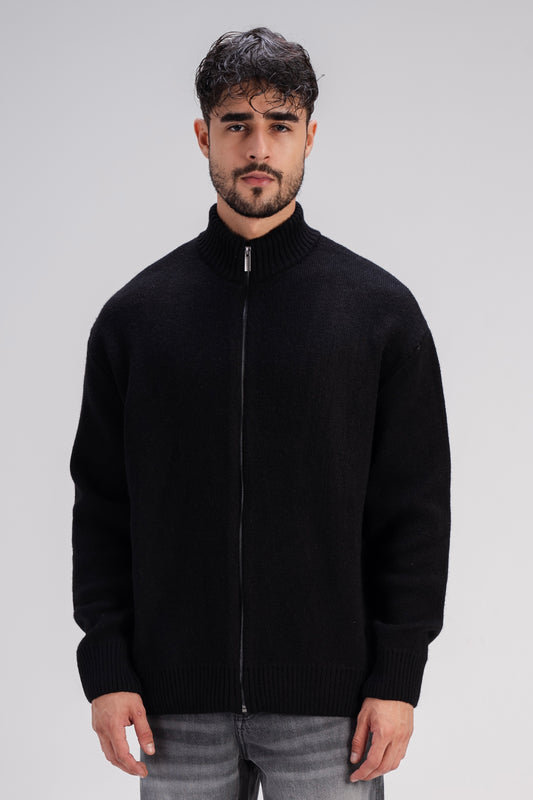 Full-Zip Knitted Sweater in Black