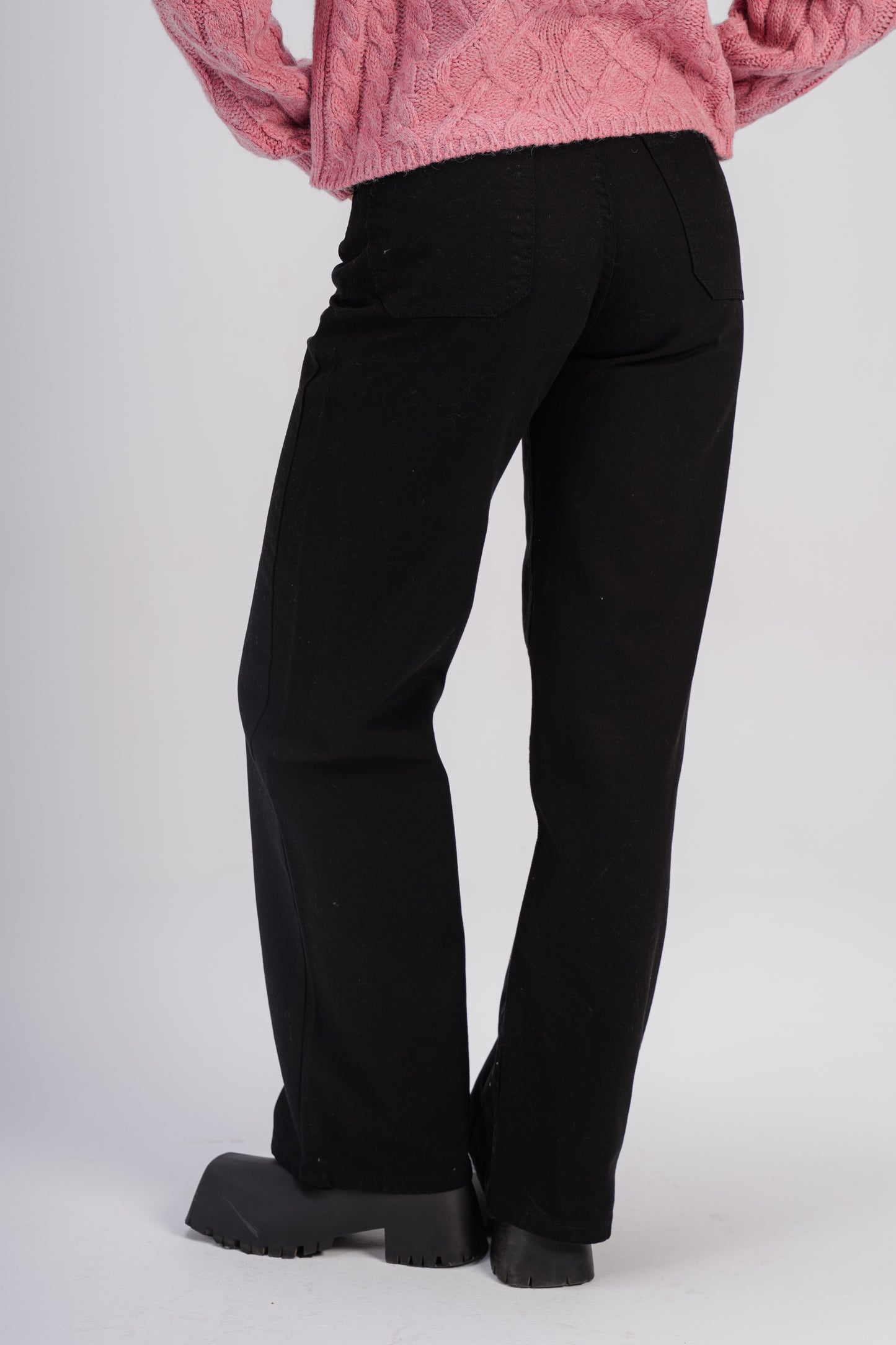 Wide, Modern Black Gabardine Pants