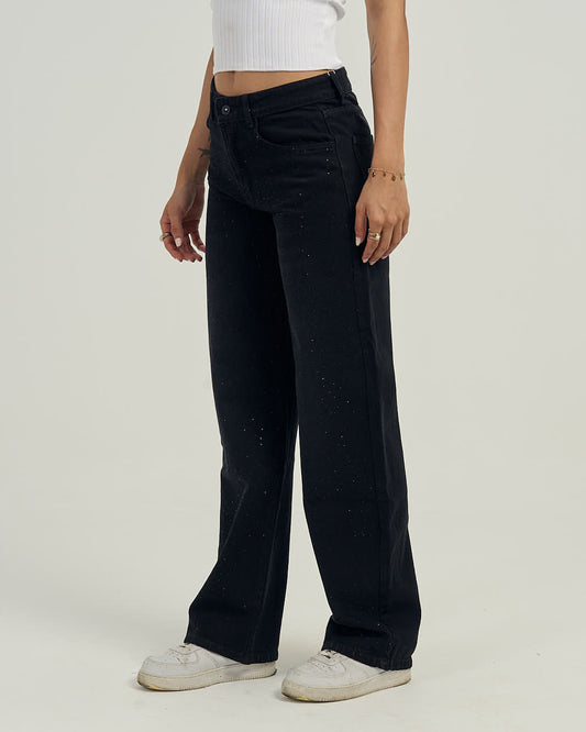Women black pants High Sparkle High-Rise Wide Leg Jeans