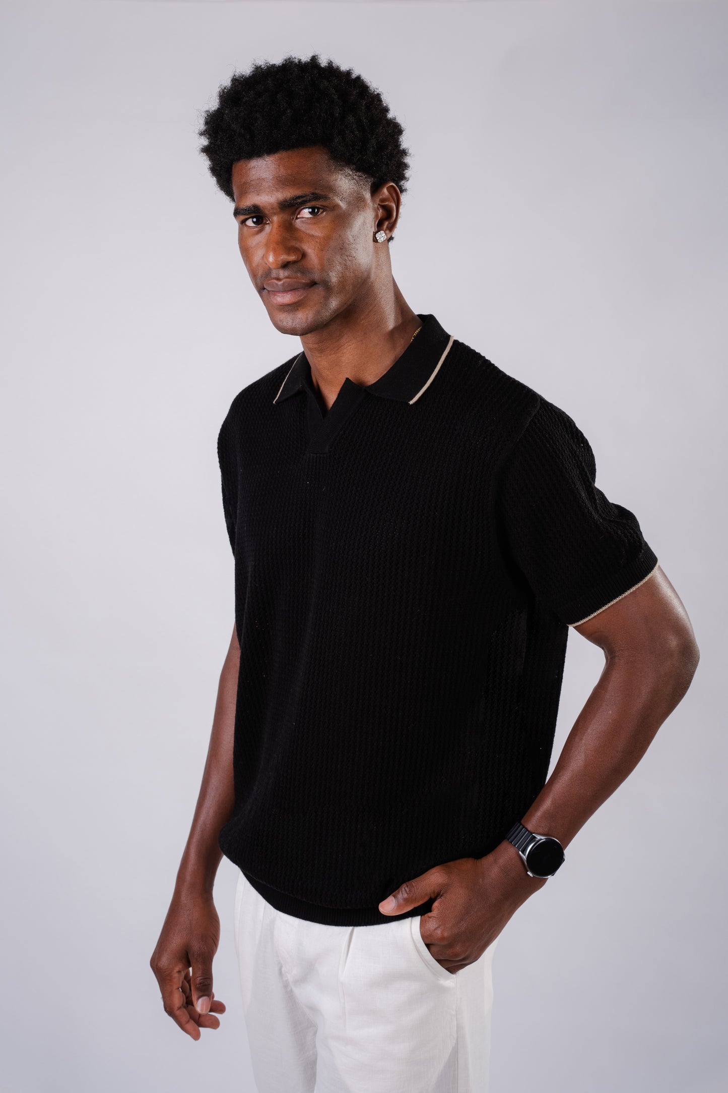 Summer knit polo-Black