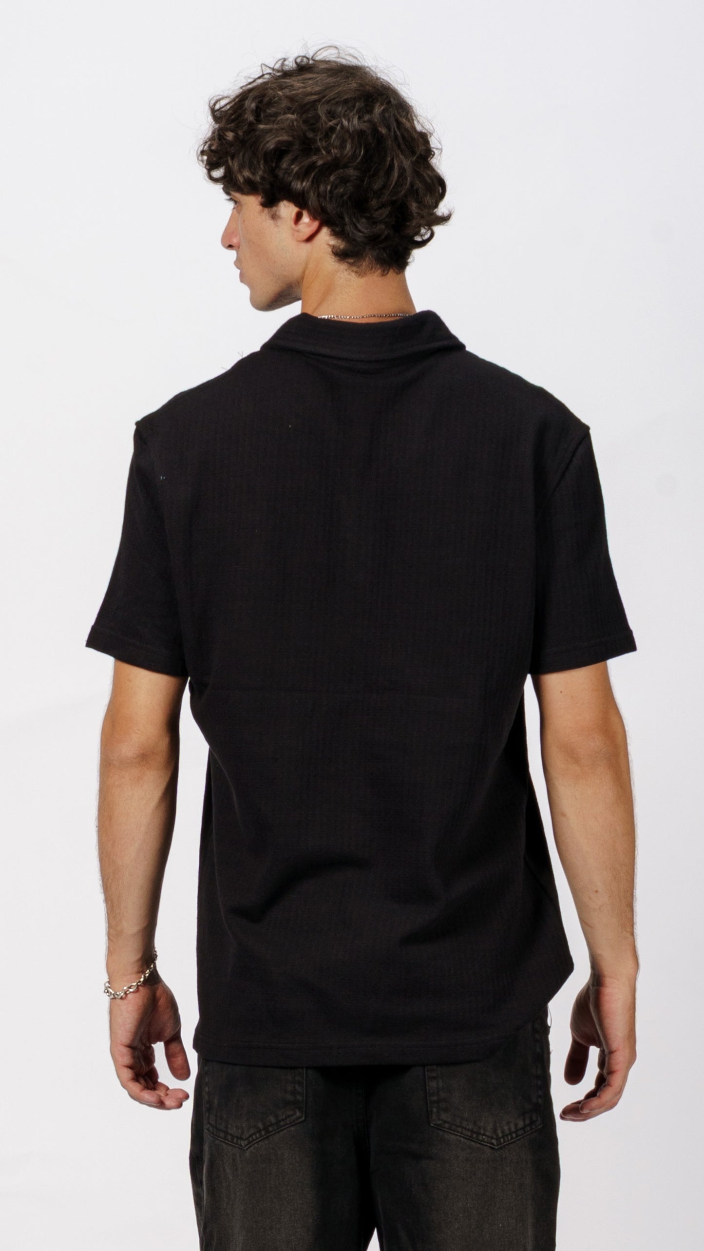 Button Down Black Polo T-Shirt