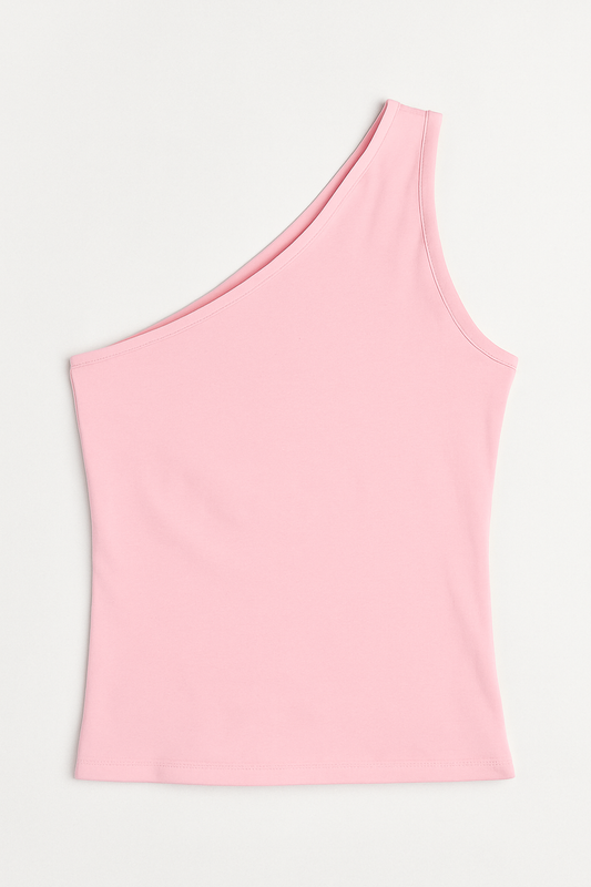 One Shoulder Basic Top - Pink