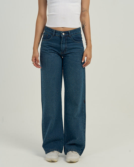 Women dark blue pants High Sparkle High-Rise Wide Leg Jeans