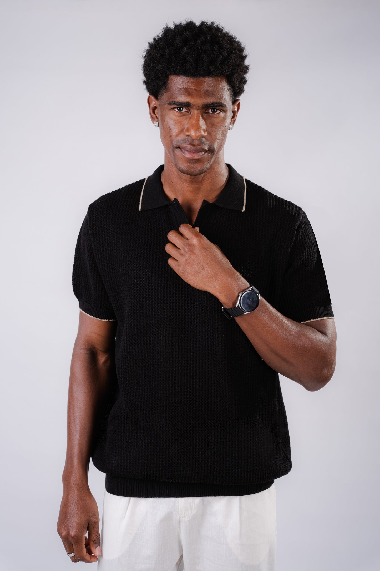 Summer knit polo-Black