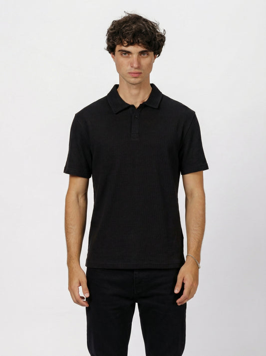 Button Down Black Polo T-Shirt