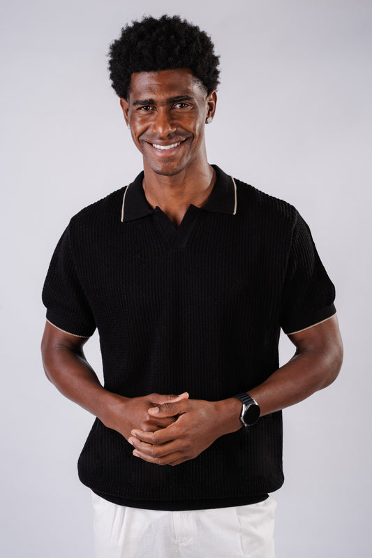 Summer knit polo-Black