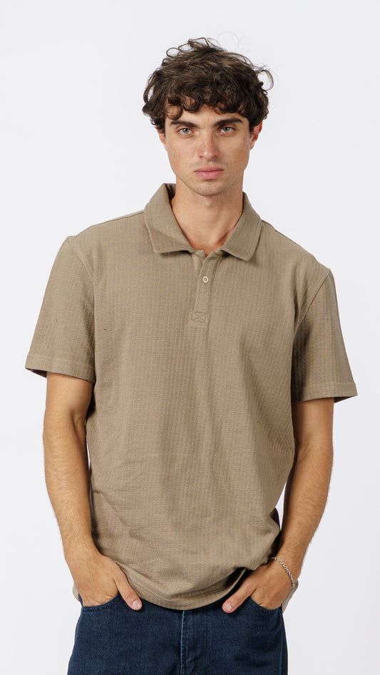 Button Down Beige Polo T-Shirt