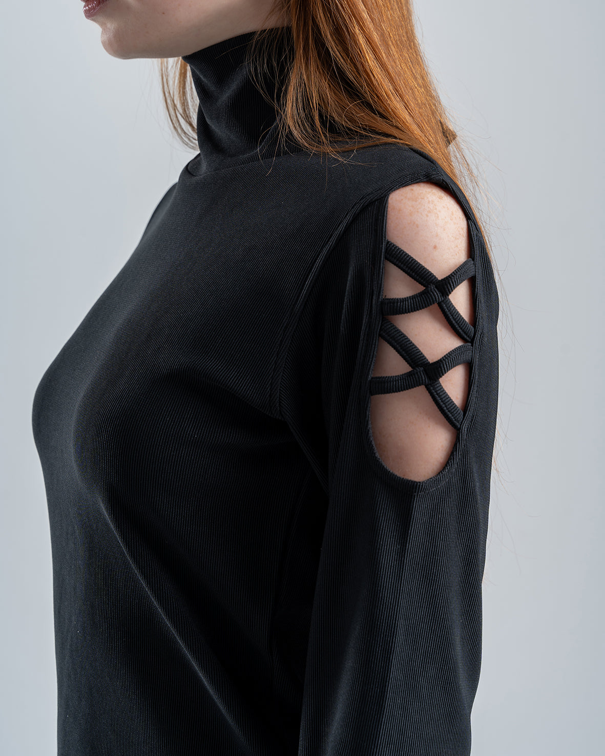 Black Ribbed Turtleneck Blouse