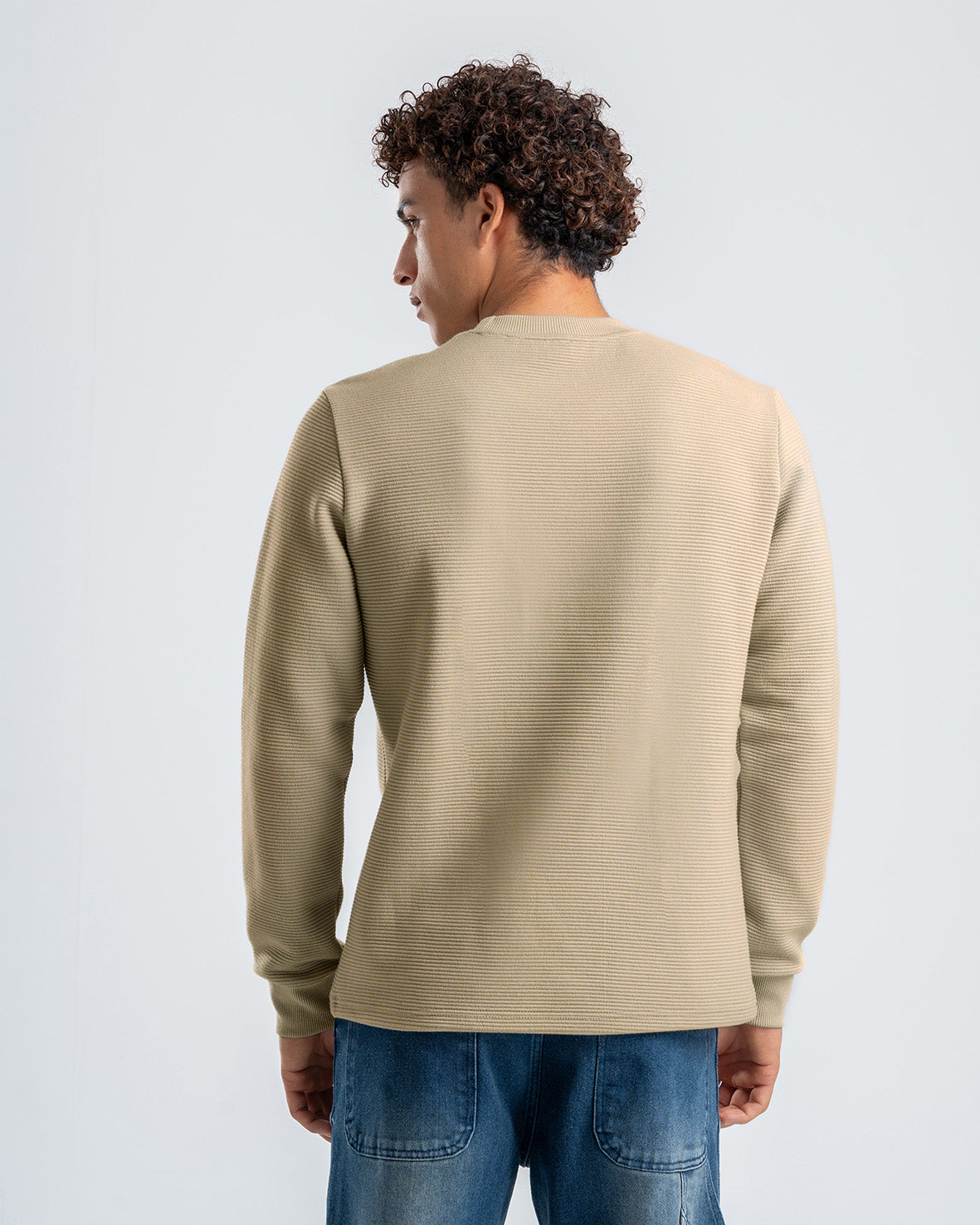 Men's Beige Textured Long Sleeve Sweater