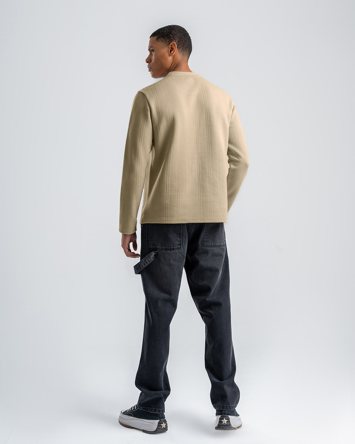Men's Beige Textured Jacquard Sweatshirt