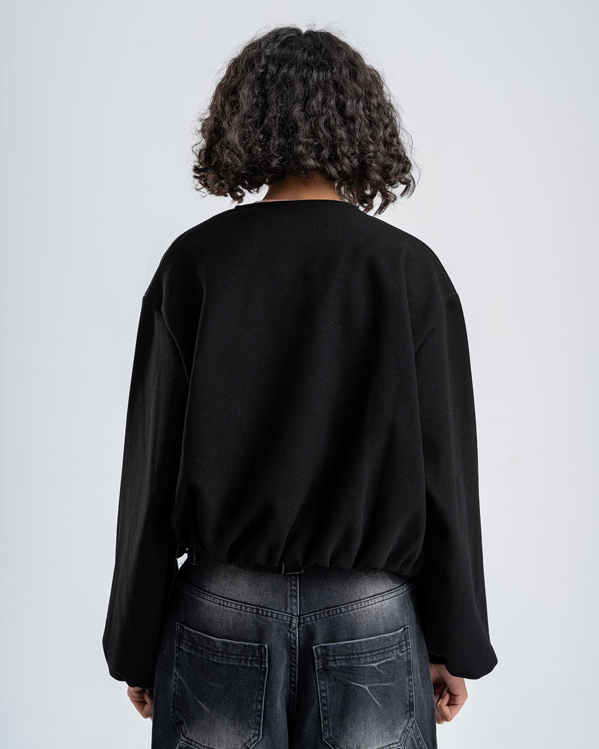 Black Cropped Long Sleeve Bomber Jacket