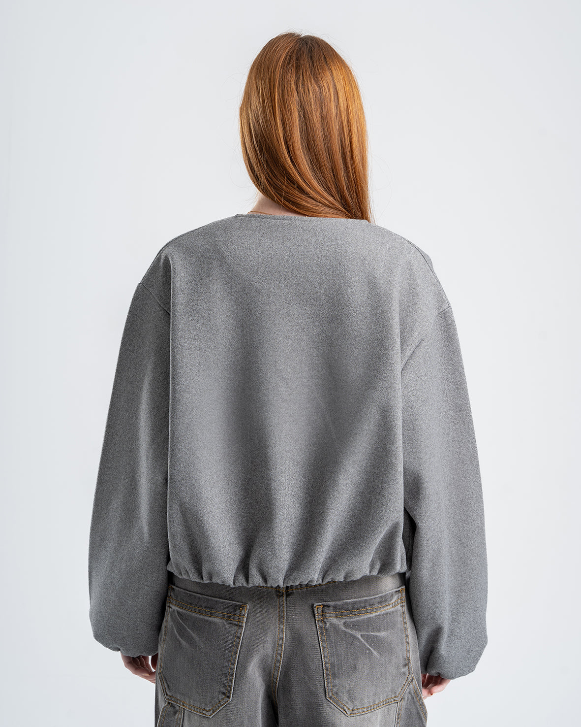 Gray Cropped Long Sleeve Bomber Jacket