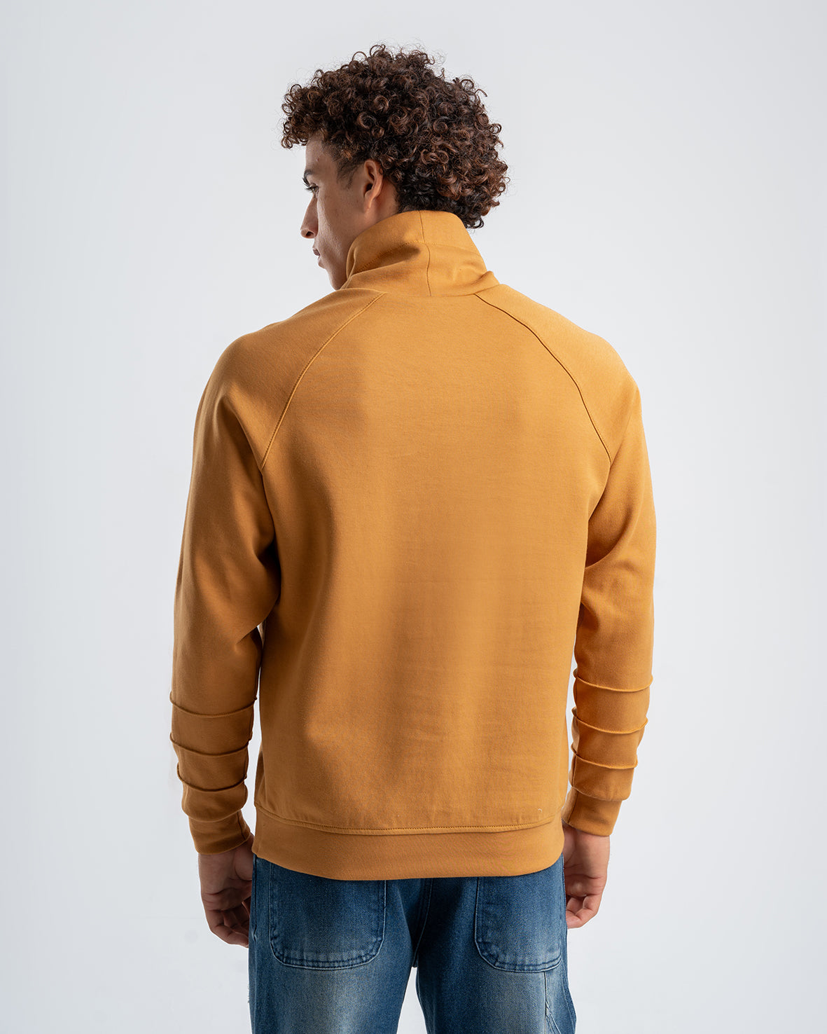 Men's Brown Ribbed Fleece High Neck Sweatshirt