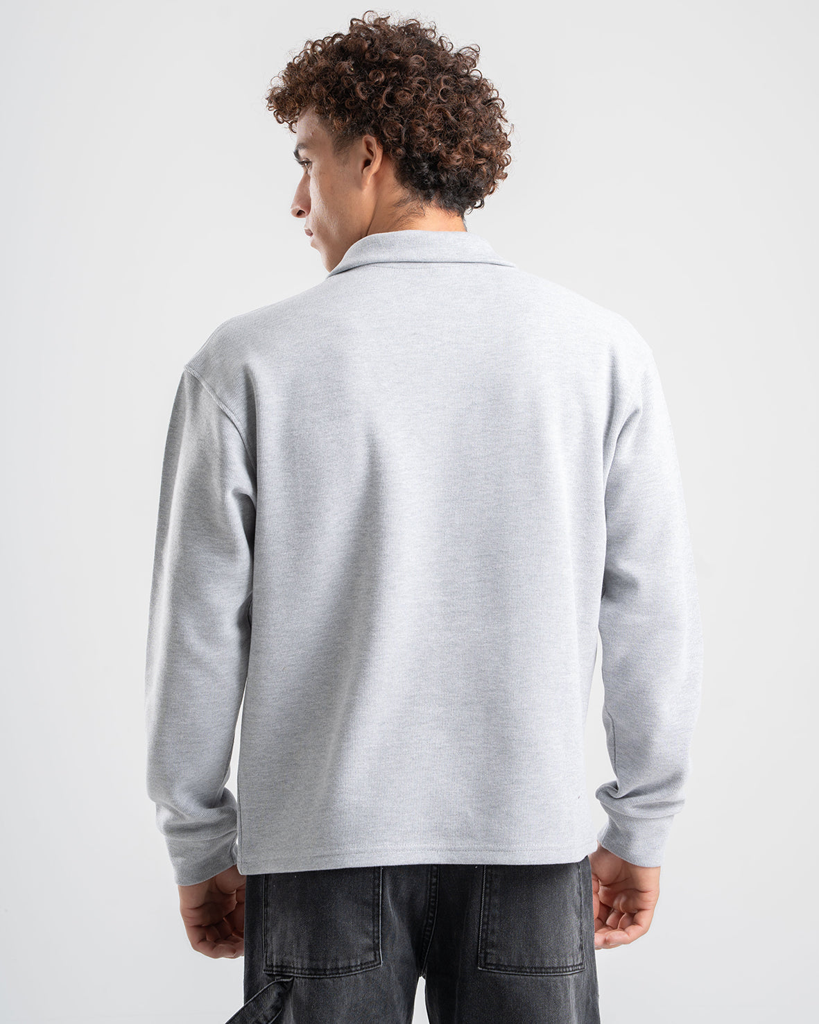 STRAIGHT FIT LIGHT GREY QUARTER-ZIP CASHMERE