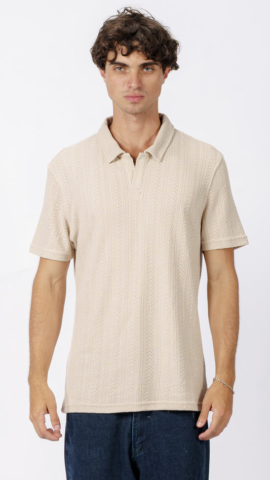 Beige polo T-shirt with a subtle pattern