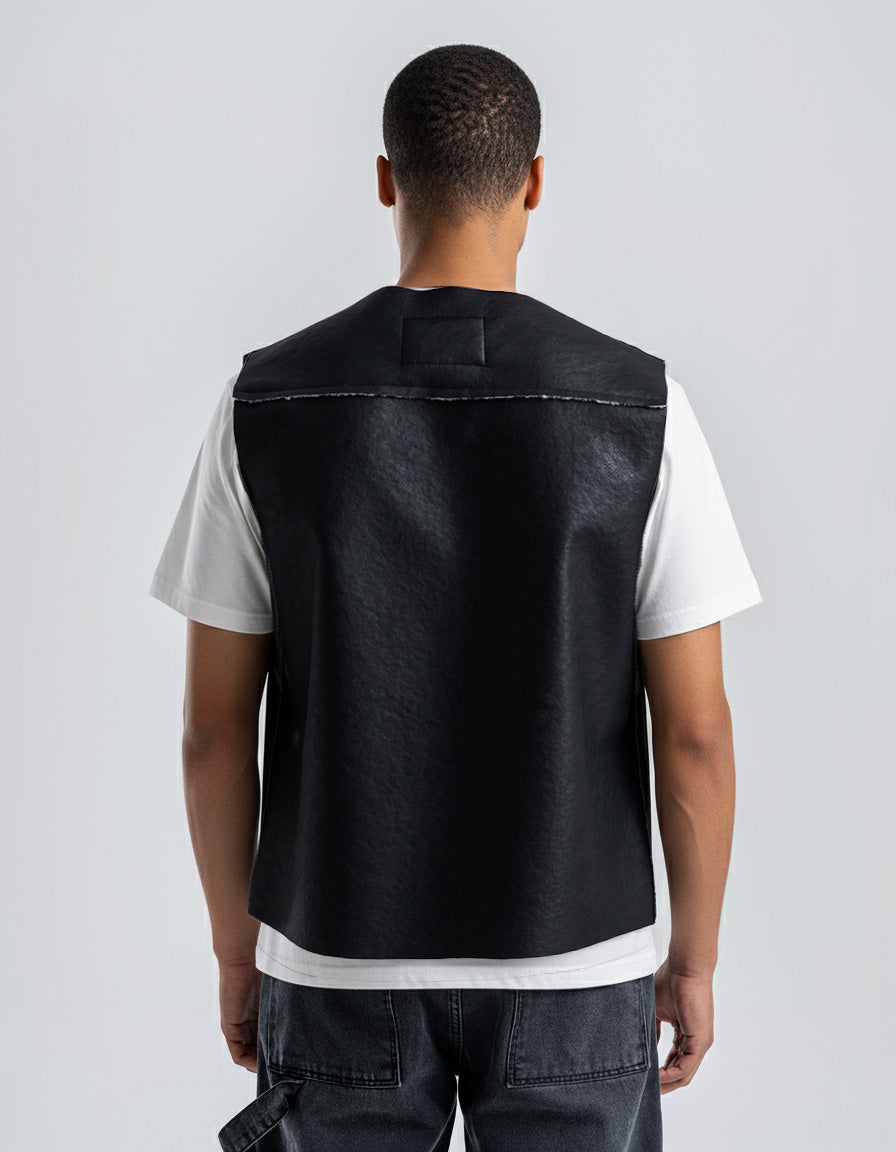 Men's Black Leather Vest With White Details