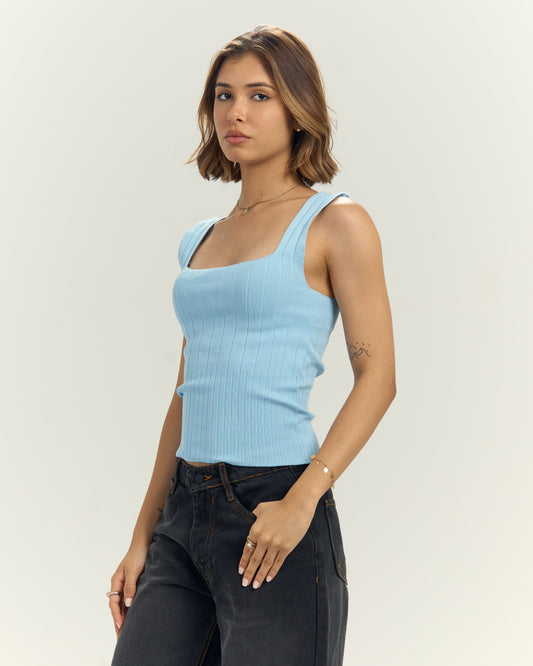 Sky Blue Ribbed Neck