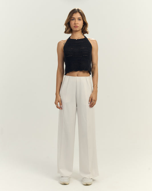Oysho PANTS-Waisted Wide-Leg Trousers Off White