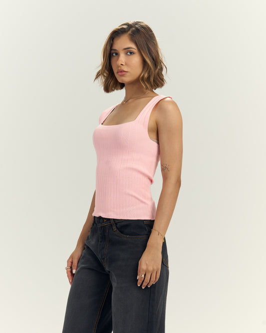 Pink Ribbed Neck