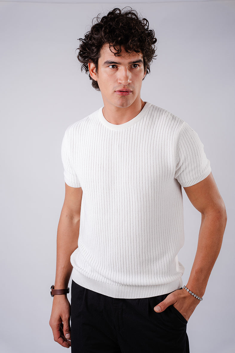 Basic Crochet Knit Shirt- White