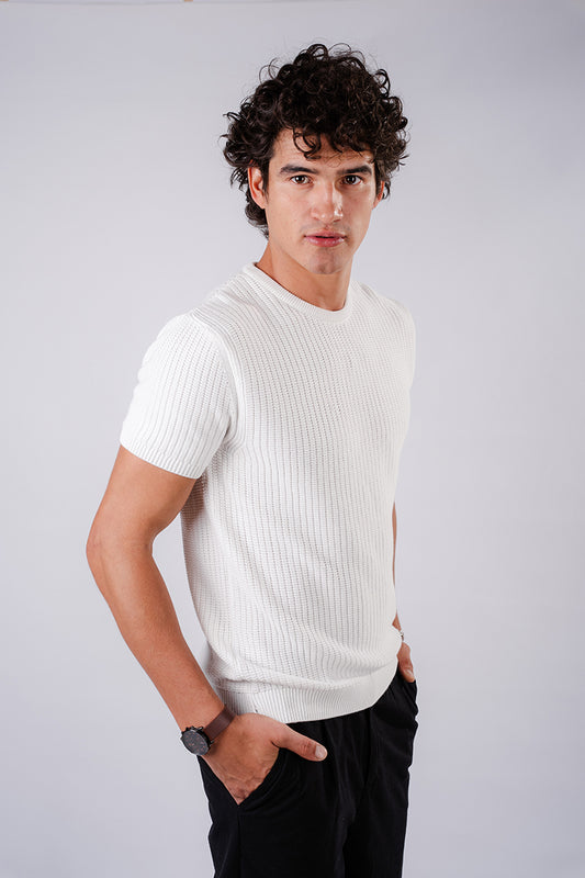 Basic Crochet Knit Shirt- White