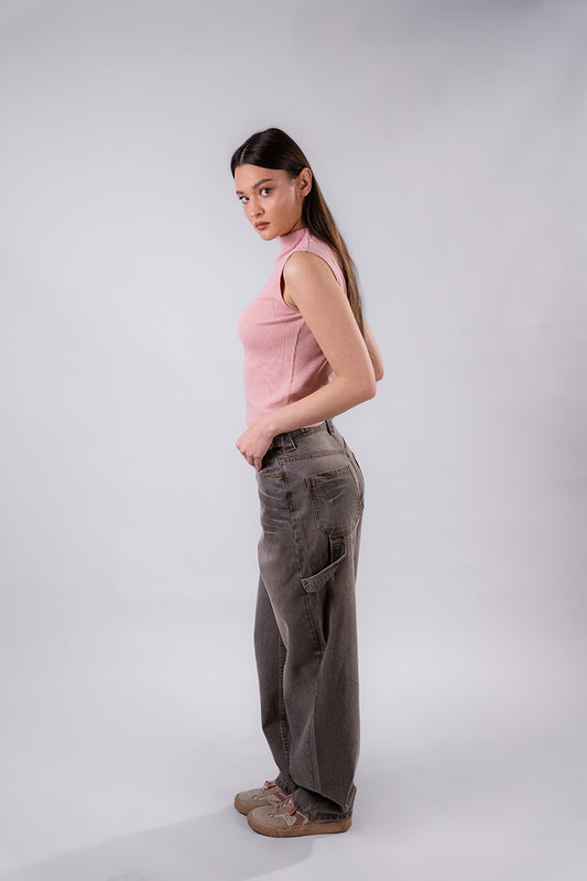 Women's Gray Wash Baggy Fit Jeans Pant