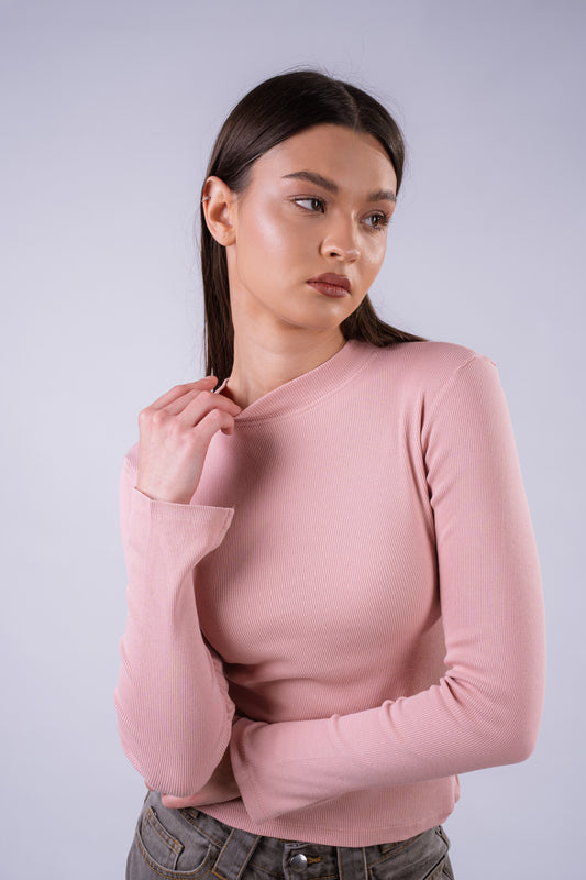 The Sleek Slit-Sleeve Ribbed Top - Pink