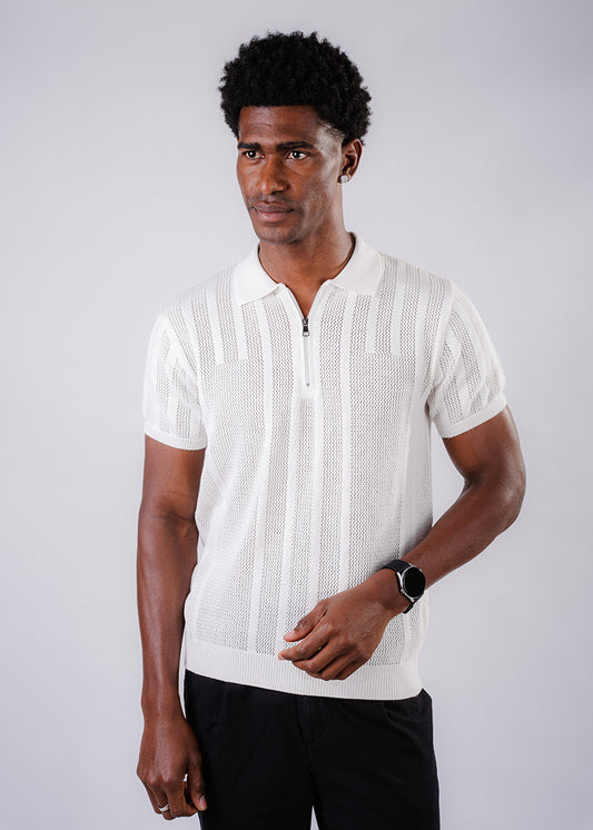 Tricot With Zipper Shirt- White