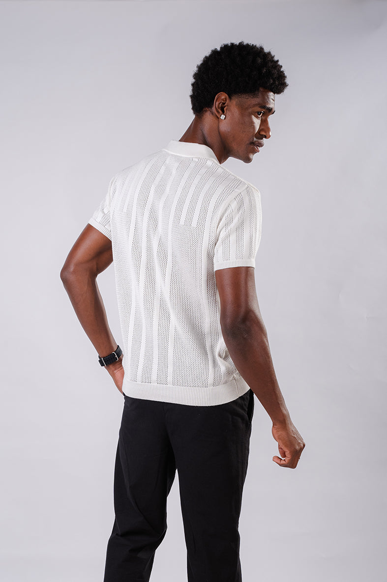 Tricot With Zipper Shirt- White