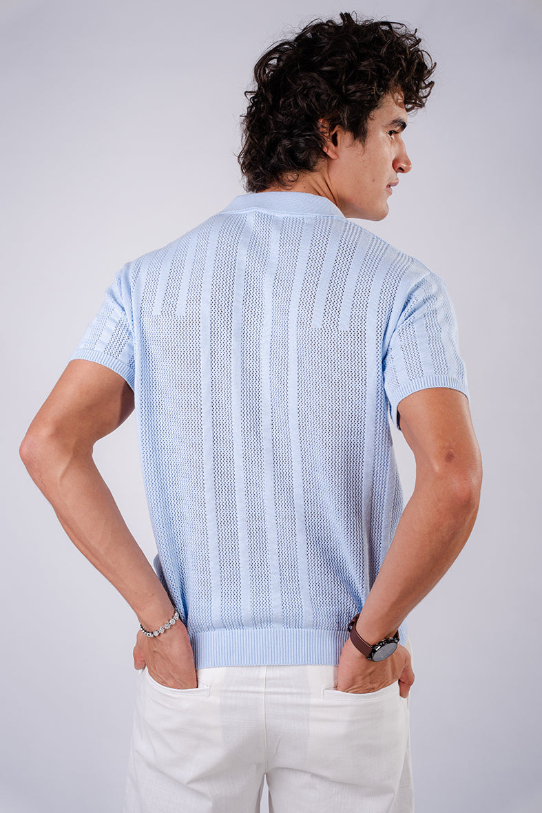 Tricot With Zipper Shirt- Sky Blue