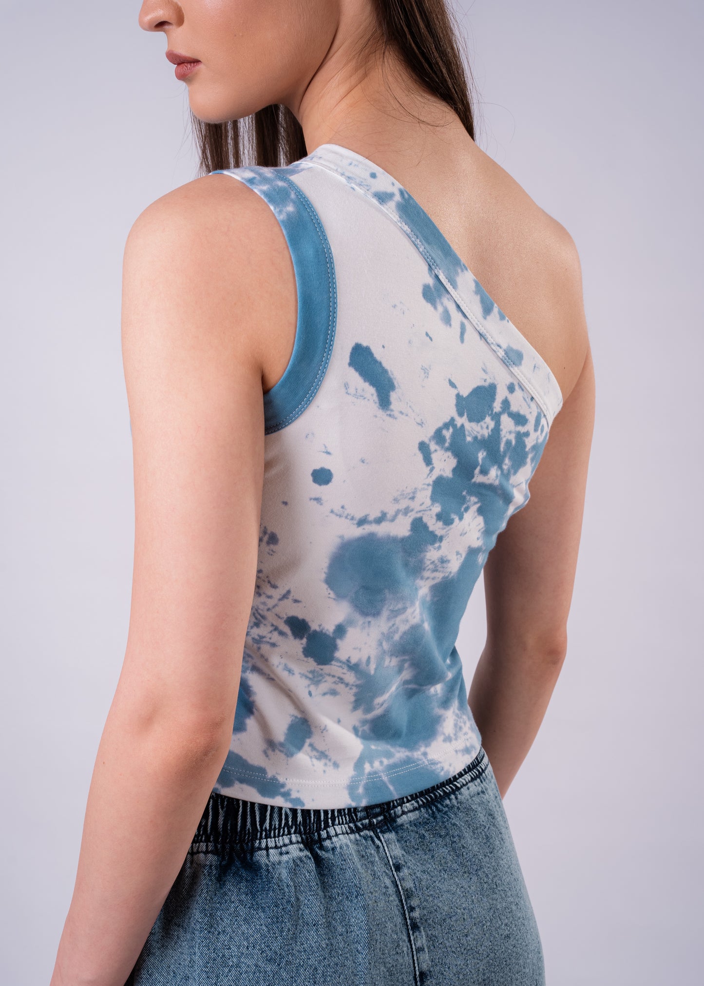 Tie Dye One Shoulder Shirt- sky blue
