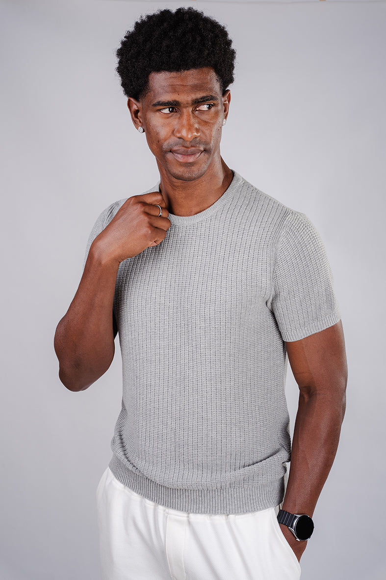 Basic Crochet Knit Shirt- Grey