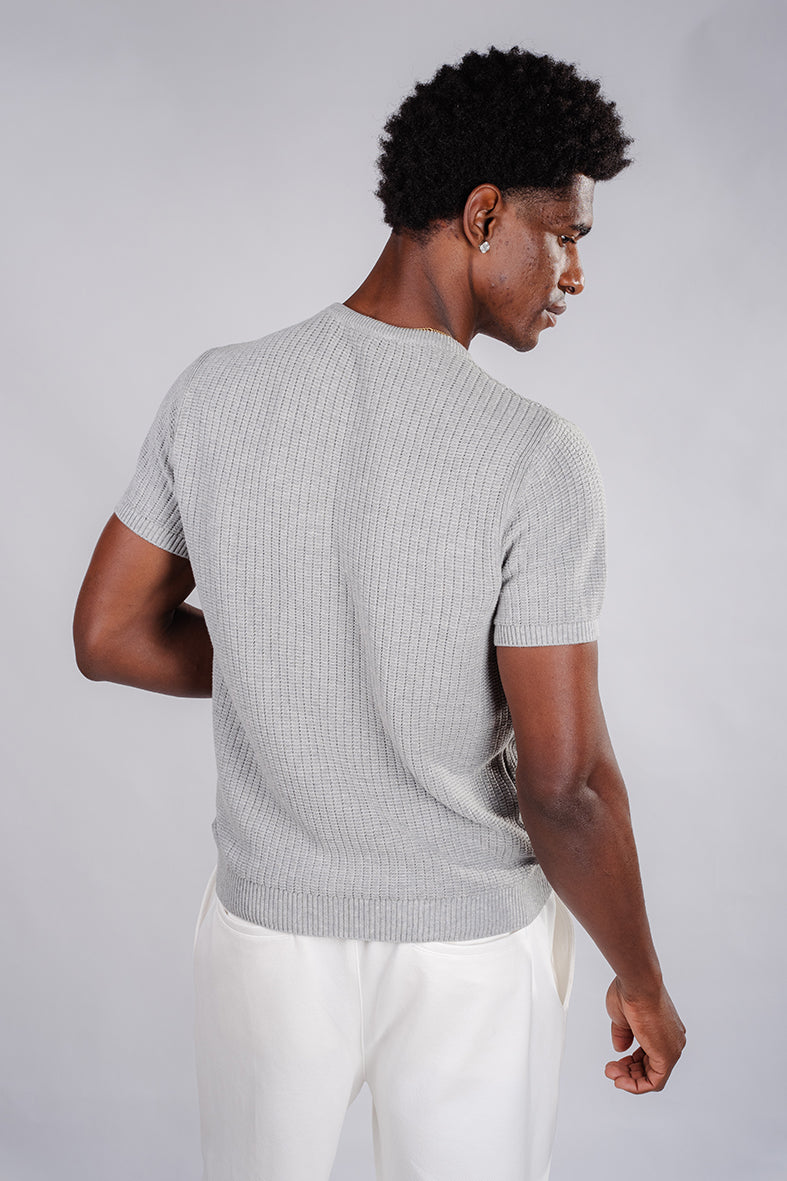 Basic Crochet Knit Shirt- Grey