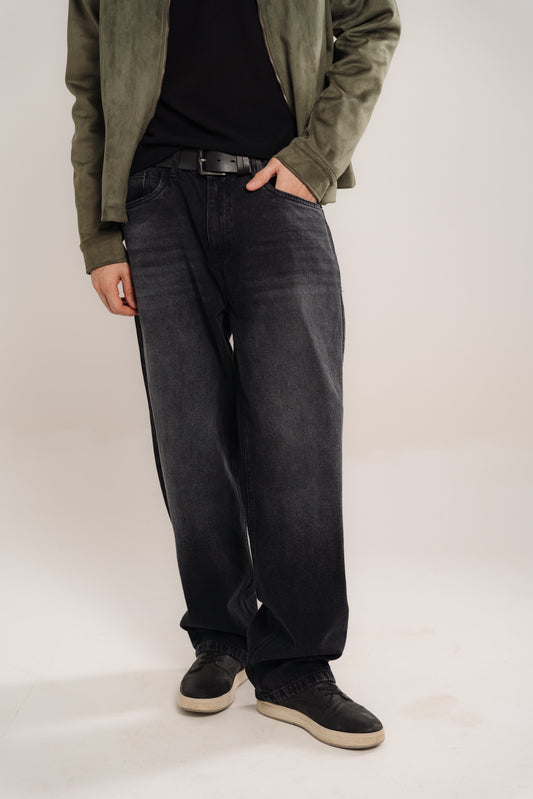 Vintage Wash Wide Leg Jeans Black