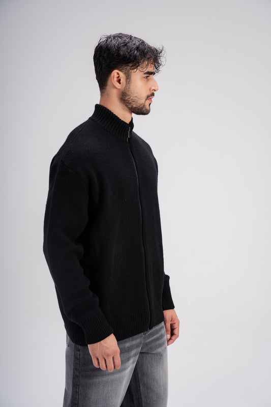 Full-Zip Knitted Sweater in Black