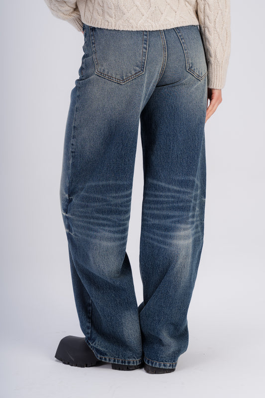 Women High-Waisted Dark Blue Wide-Leg Jeans