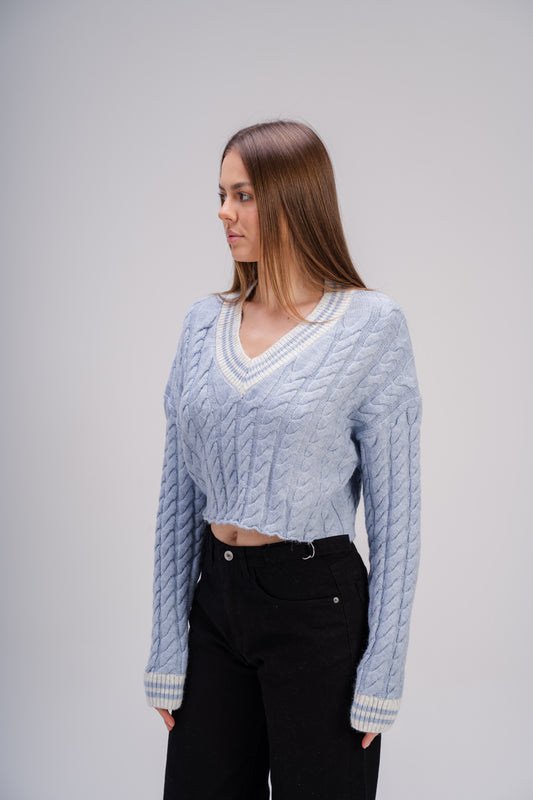 Cable Knit Sweater in Light Blue