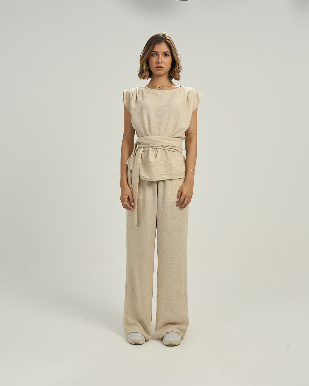 Women's Relaxed Linen-Blend Wide-Leg Trousers Light Beige
