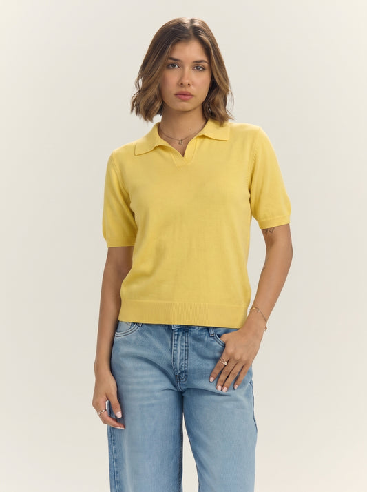 Women Knit In Yellow