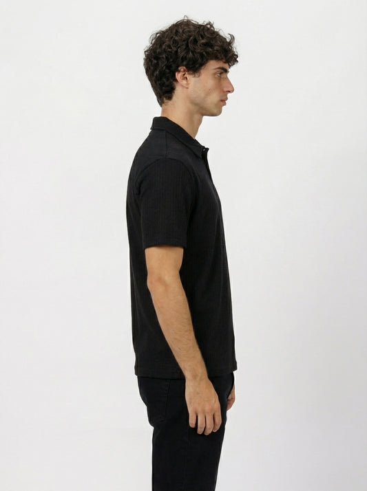 Button Down Black Polo T-Shirt
