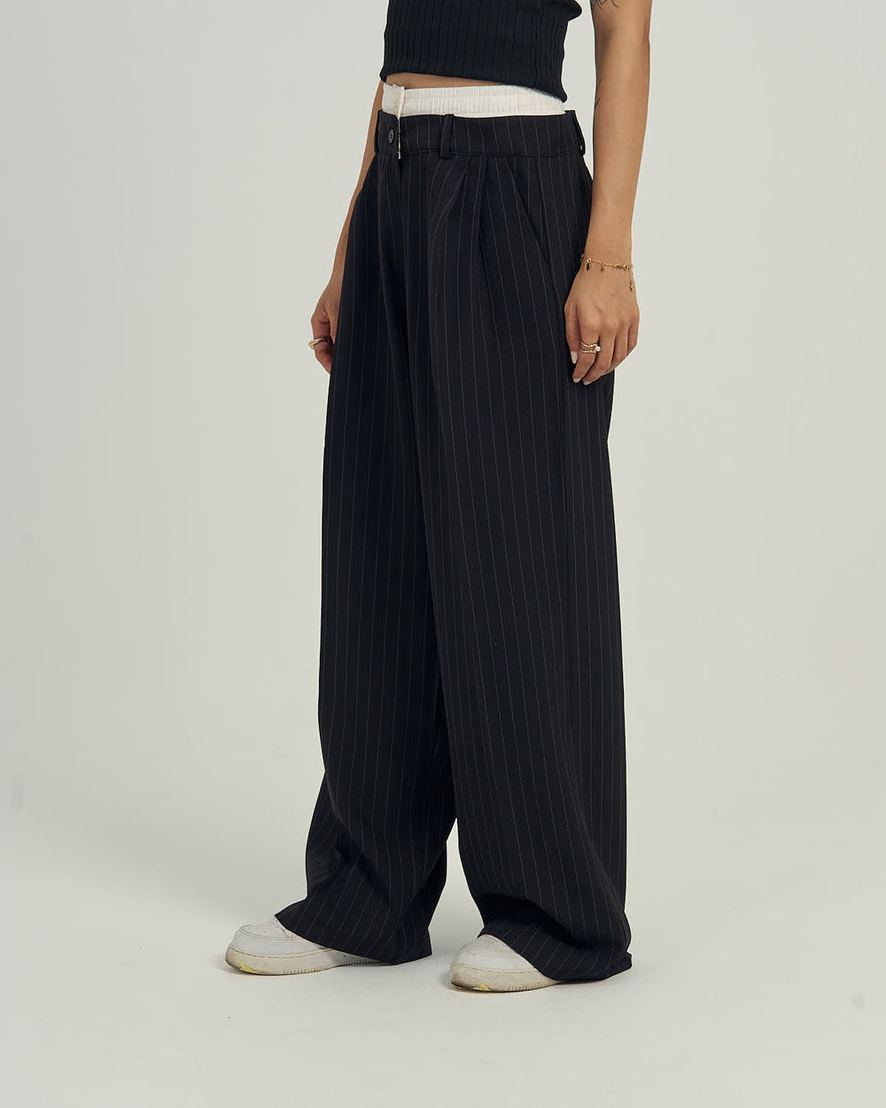 Tailored Pinstripe Wide-Leg Trousers