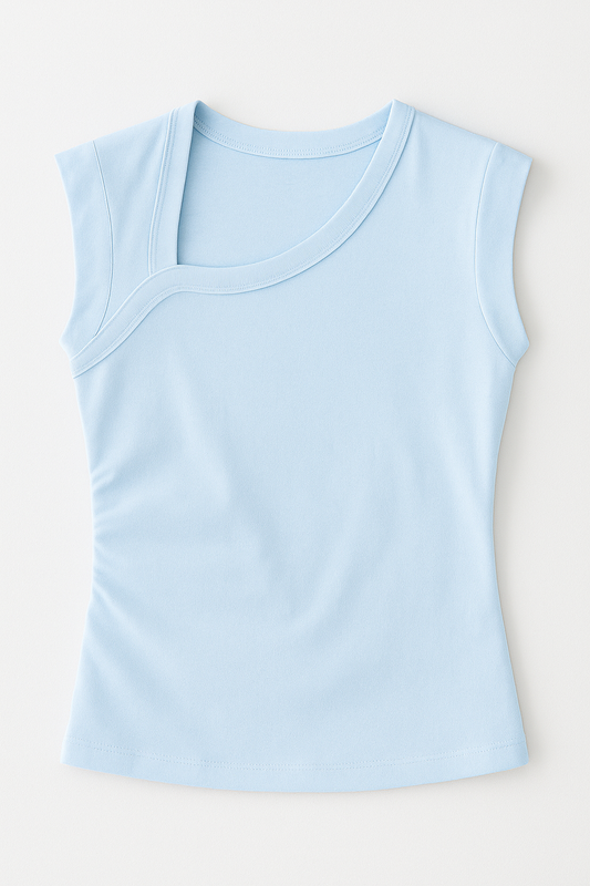 Quarter Sleeve Cropped Shirt - Sky Blue