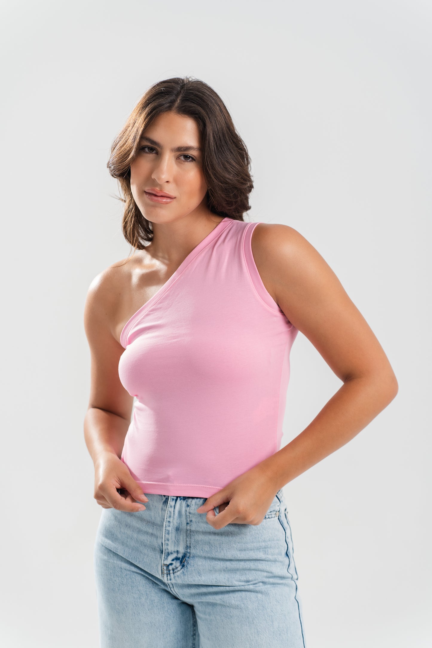 One Shoulder Basic Top - Pink