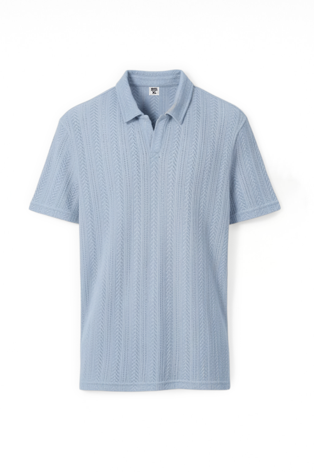 Light blue polo T-shirt with a subtle pattern
