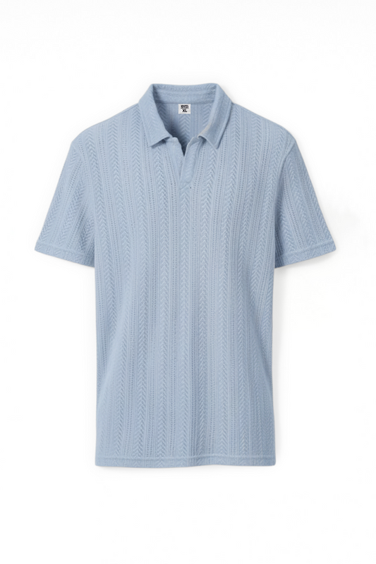 Light blue polo T-shirt with a subtle pattern