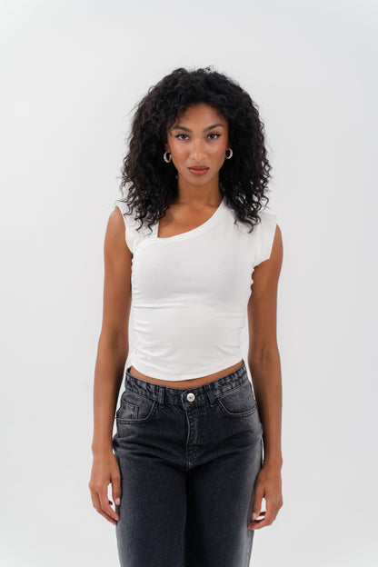 Quarter Sleeve Cropped Shirt - White