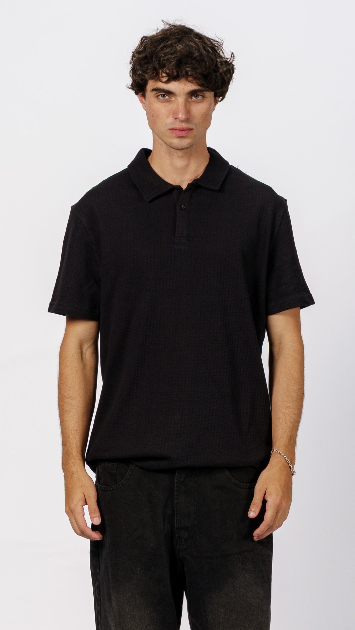 Button Down Black Polo T-Shirt