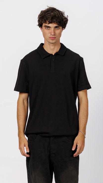 Button Down Black Polo T-Shirt