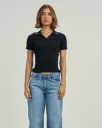 Ribbed Knit Women Tee In Black
